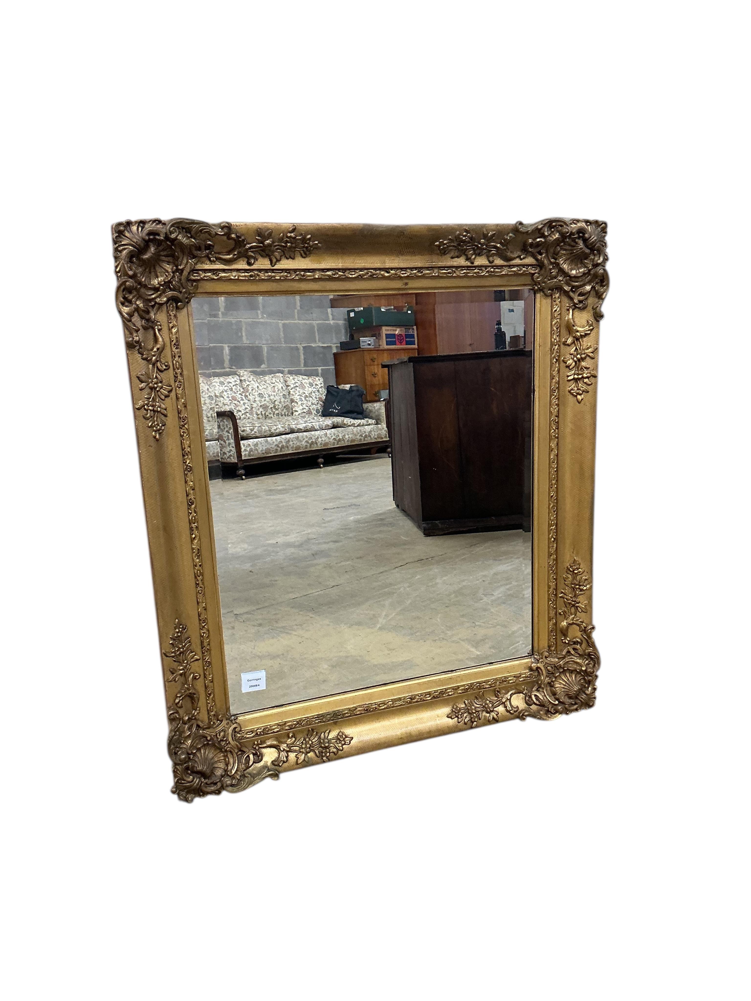 A Victorian rectangular giltwood and composition picture frame, now as a wall mirror, width 79cm, height 92cm